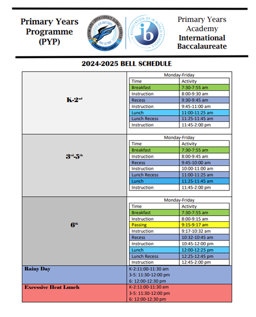  Bell Schedule 2024-2025